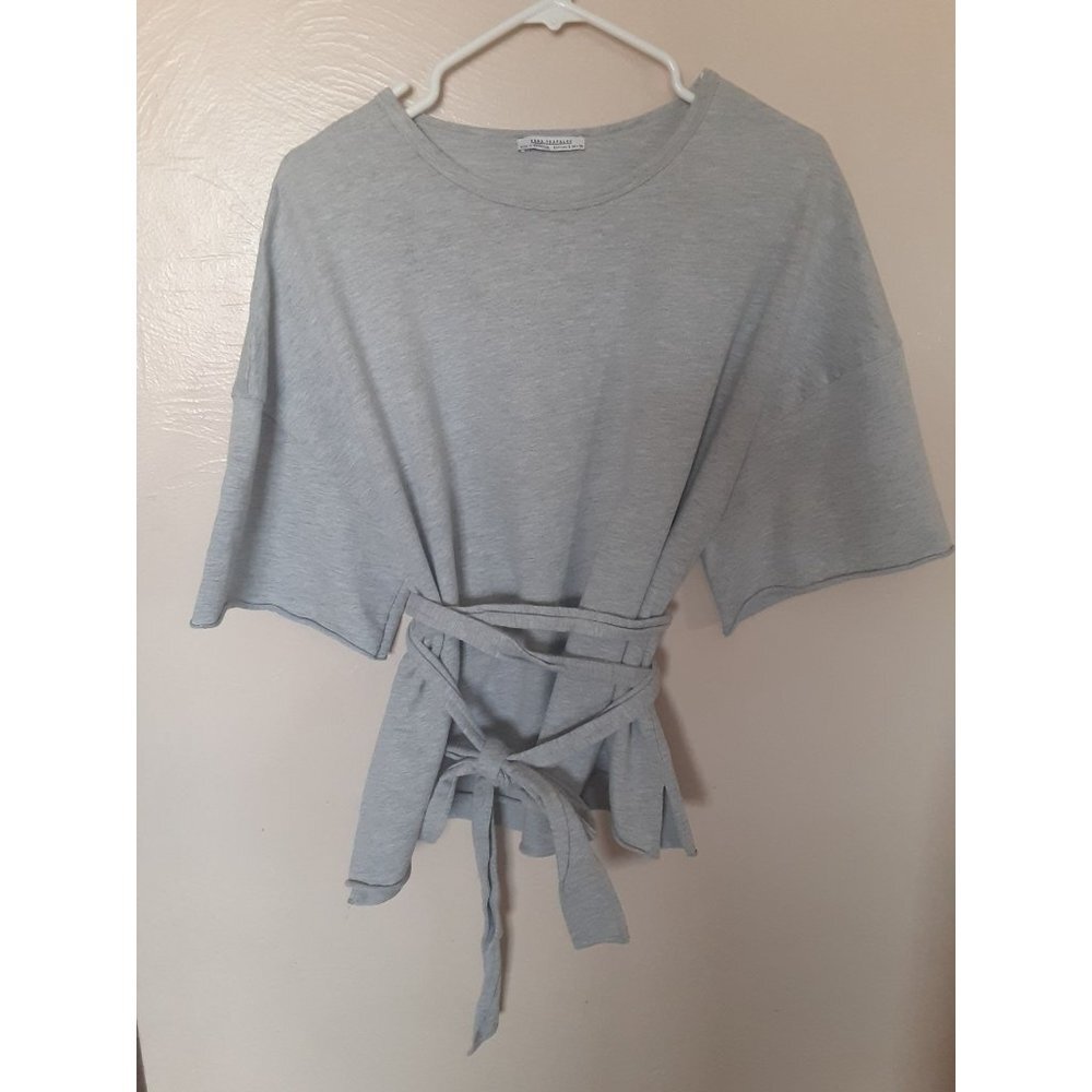 Zara Trafaluc Jersey Knit Cropped Top with Wrap Tie